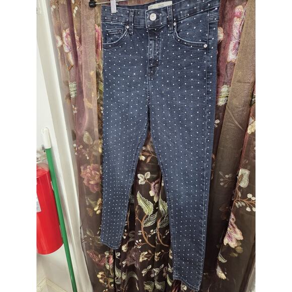 Top Shop Moto Jamie High Rise Skinny Denim Jeans Rhinestone Women Size 28 - Picture 6 of 13